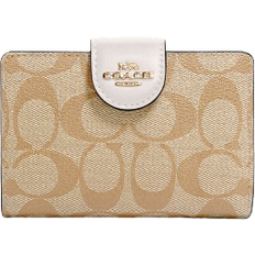 Coach Wallets Coach Medium Corner Zip Wallet In Signature Canvas - Gold/Light Khaki Chalk