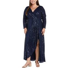 Nightway Women's Mesh Sequined Evening Dress Plus Size - Navy