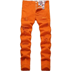 Shein Men - Skinny Jeans Shein Men's Bright Orange Distressed Straight Jeans