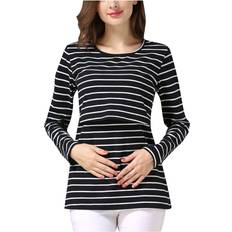 Stripes Maternity & Nursing Wear Yodetey Nursing Bottoming Shirt Black