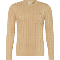 Gant Cable Knit Crew Neck Sweater - Dark Khaki