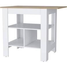 Natural wood kitchen island FM FURNITURE Lisbon Kitchen Island White/Macadamia Table