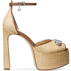 Michael Kors Heels & Pumps Michael Kors Martina Straw Peep-Toe Platform - Natural/Luggage