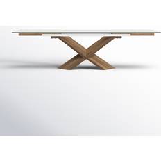 Glass wood dining table AllModern Albis Walnut/Clear Dining Table 35.5x106"