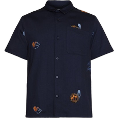 Knowledge Cotton Apparel Embroidery Box fit Short Sleeve Shirt - Night Sky