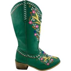 Floral Embroidered Western Boots - Green