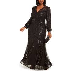 R & M Richards Sequined Mesh Evening Dress - Black