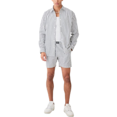 boohooMAN Oversized Poplin Pinstripe Branded Waistband Short Set - Grey