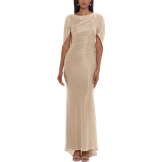 Beige - Women Dresses Betsy & Adam Celine Boat Neck Crinkle Gown - Gold/Silver