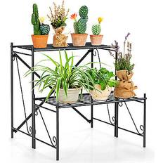 Iron Indoor Plant Stands Costway Indoor & outdoor flower pot display holder 2-tier stair style metal plant stand