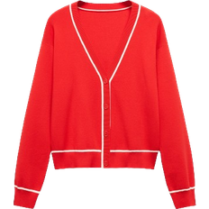 Røde Cardigans Mango Piping Contrast Trims Cardigan - Red