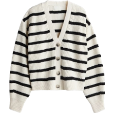 H&M Rib Knit Cardigan - Cream/Striped