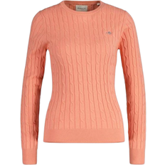 Gant Stretch Cotton Cable Knit Crew Neck Sweater - Peachy Pink