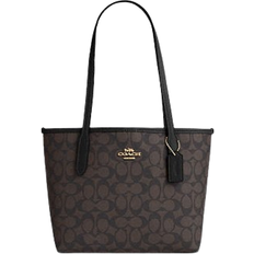 Coach Small City Tote Bag In Signature Canvas - Gold/Walnut/Black