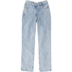 Blue - Women Pants & Shorts Abercrombie & Fitch Curve Love Ultra High Rise 90s Straight Jeans - Light With Criss-Cross Waistband