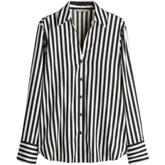 H&M V Neck Blouse - Black/White Striped