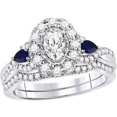 Gem & Harmony Engagement Ring & Wedding Band Set - White Gold/Sapphire/Diamonds