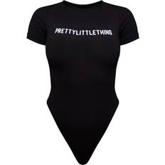 PrettyLittleThing XXL Clothing PrettyLittleThing Logo Short Sleeved Bodysuit - Black