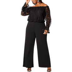 Adrianna Papell Jumpsuits & Overalls Adrianna Papell Off the Shoulder Lace Jumpsuit Plus Size - Black