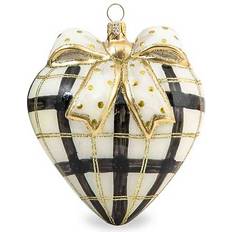 Mackenzie-Childs Glam Up Plaid Heart Black/White/Gold Christmas Tree Ornament 4"