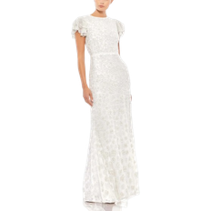 Mac Duggal Evening Gowns Dresses Mac Duggal High Neck Flutter Cap Sleeve Gown - White