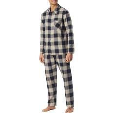 Beige Nachtwäsche Schiesser Herren Pyjama beige Flanelle kariert