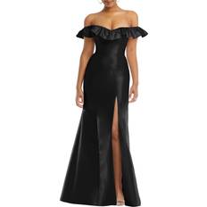 XXL Dresses Alfred Sung Off The Shoulder Ruffle Satin Trumpet Gown - Black