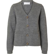 Grå - L Cardigans Selected Femme Ana Long Knit Cardigan