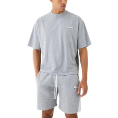 Gray - Men Jumpsuits & Overalls boohooMAN Men's Oversized Boxy Contrast Stitch T-shirt Gusset Shorts Set - Grey Marl