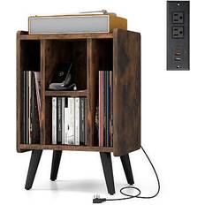 Toys Record player stand w/ charging station 4 storage compartments supporting legs Brown 28.5 lbs