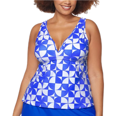 Blue - Women Tankinis Raisins Curve Tanzania V Neck Tankini Top - Blue