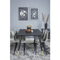 Svarte Spisegrupper Venture Home Dipp Black/Gold/Grey Spisegruppe 90x180cm 7st