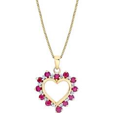 Macy's Heart Pendant Necklace - Gold/Ruby/Diamonds