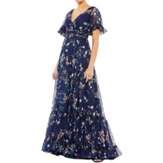 Mac Duggal XXL Clothing Mac Duggal Flounce Sleeve Floral Maxi Dress - Navy Multi