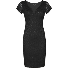 Knee Length Dresses Connected Gracie Sequin Lace Dress - Black