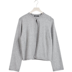 Grå - L Cardigans Gina Tricot One Button Knit Cardigan - Grey Melange