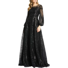 Mac Duggal Jewel Encrusted Illusion Long Sleeve A Line Gown - Black