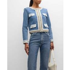 Gold - Women Jackets Alice + Olivia Landon Denim Chain-Trim Cropped Jacket