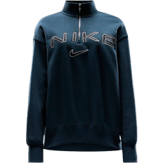 Nike Blau - Damen Oberteile Nike Sportswear Phoenix Fleece Women's Oversized 1/4-Zip Logo Top - Armoury Navy/Photon Dust/Black