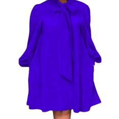 Shein Clothing Shein Slayr Elegant & Commuting & Party Bodycon A-Line Blue Dress With Tied Collar And Full-Length Sleeves For Plus-Size Women Knee-Length