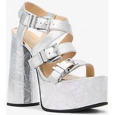 Sandaletter Michael Kors MK Darrington Crackled Metallic Leather Platform Sandal Silver 38.5