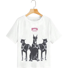 Shein L T-shirts & Tank Tops Shein EZwear Women's Summer Casual Letter & Dog Print Crew Neck Short Sleeve T-Shirt