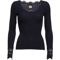 Rosemunde Silk T-Shirt Regular LS W/Wide Lace - Navy