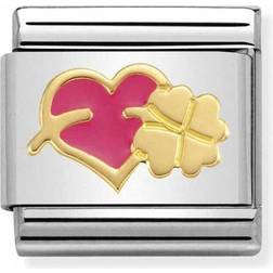 Nomination Composable Classic Link Clover and Heart Charm - Silver/Gold/Pink