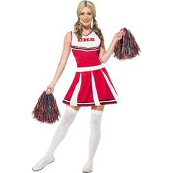 Smiffys Cheerleader Costume Red with Dress and Pom Poms