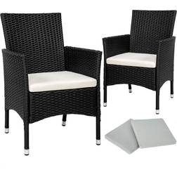 tectake 2 rattan garden chairs + 4 seat covers model 1