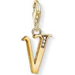 Thomas Sabo Charm Club Letter V Charm Pendant - Gold/White