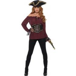 Smiffys Deluxe Pirate Shirt Ladies Burgundy