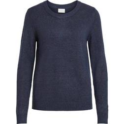 Vila Ril Round Neck Knitted Pullover - Blue/Total Eclipse