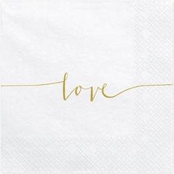 PartyDeco Napkins Love White/Gold 20-pack